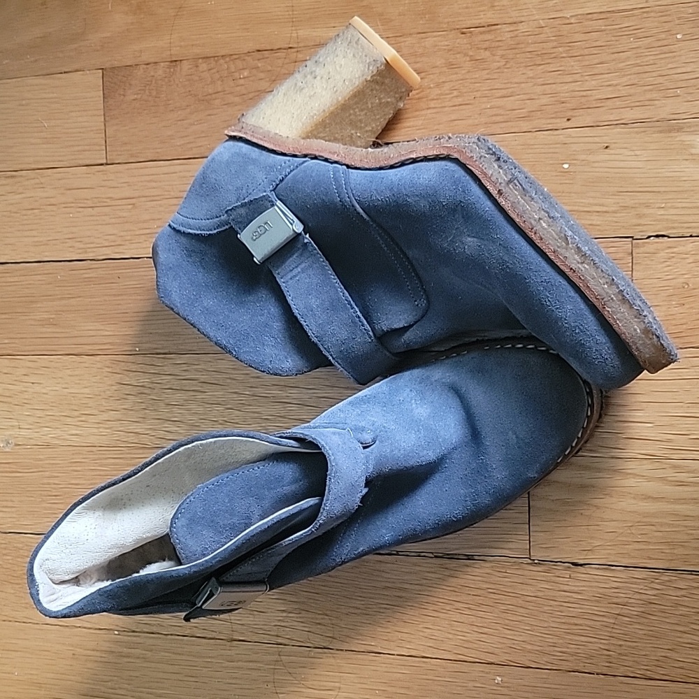 UGG Shoes Womens 9 Brienne Boots Blue Suede Shearling Crepe Sole Ankle Booties